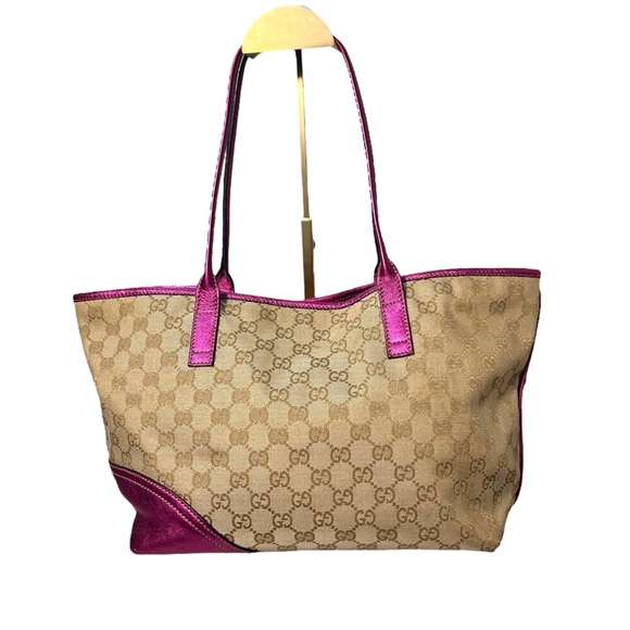 Gucci GG Monogram Tote Pink Leather Trim - Picture 2 of 15